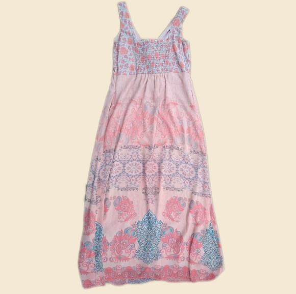 Soft Surroundings Guadalupe Maxi Boho Beach Hawaii Pink Teal Tassle Dres… - Picture 5 of 14